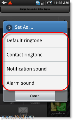 set sound as ringtone, notification, alarm, or contact
