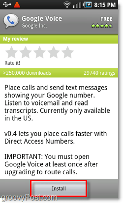 Mobile Android Market Install Google Voice