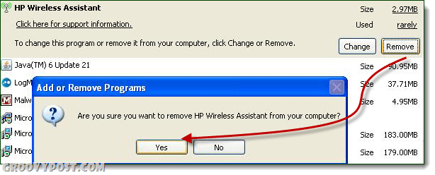 HP wireless assistant remove confirmation