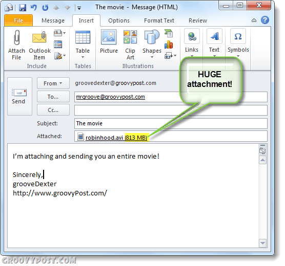 send a large file with outlook