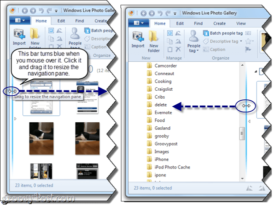 Resize Navigation Pane in Windows Live Photo Gallery