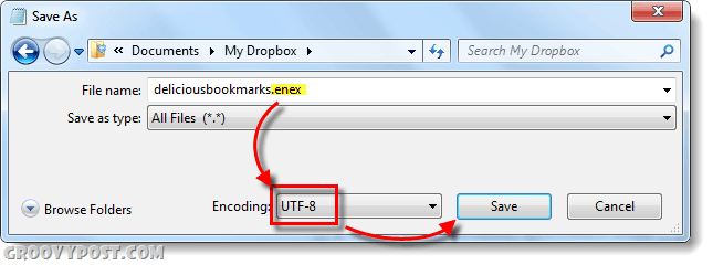 save notepad file as a .enex with utf-8 encoding