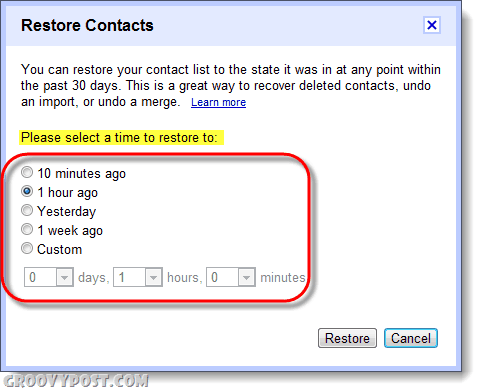 restore gmail contacts to specific date