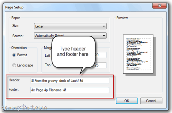 Edit Header/Footer in Notepad