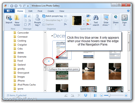 Show/Hide Navigation Pane in Windows Live Photo Gallery 