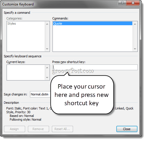 Custom Style Keyboard Shortcuts Word 2010