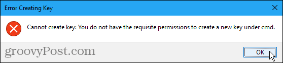 Cannot create key error in Windows Registry