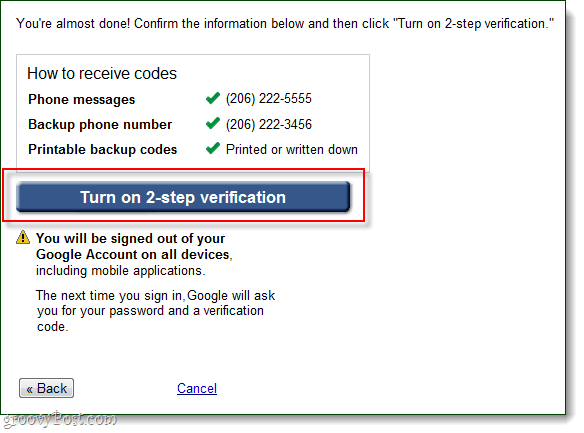 turn on 2-step verification