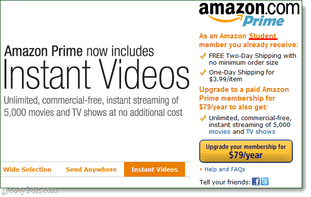 amazon instant videos, not applicable to student accounts