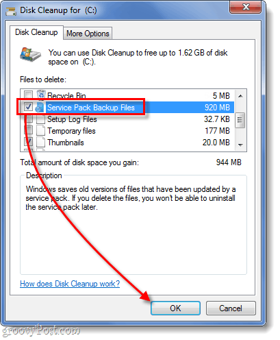 service pack backup file cleaning in windows 7