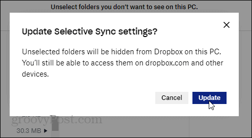 confirm update selective sync