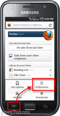 android phone firefox app preferences