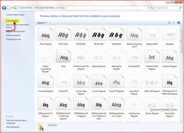 windows 7 fonts list