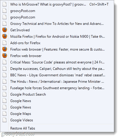 firefox recently close tabs list with 20 items