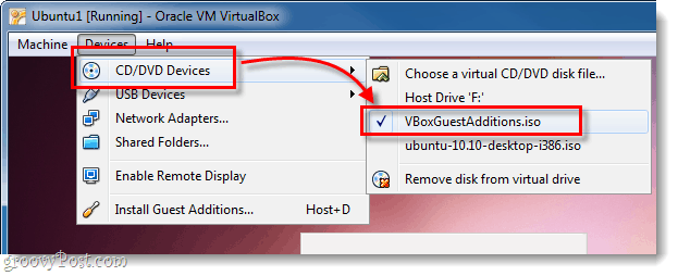 ubuntu dvd cd device select vboxguestadditions.iso