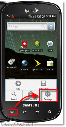 Android settings from external menu button