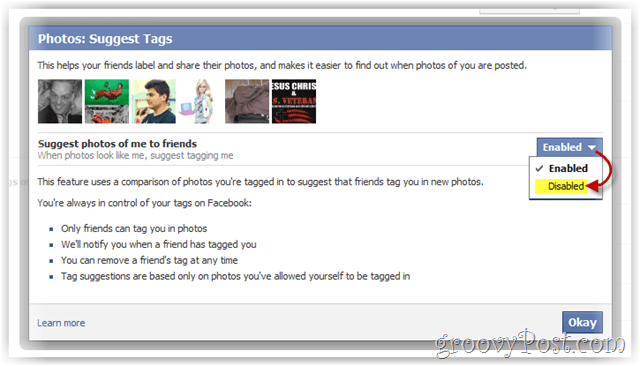 disable facebook suggesting photos of you to friends