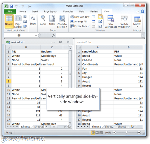 microsoft excel spreadsheet next to each other