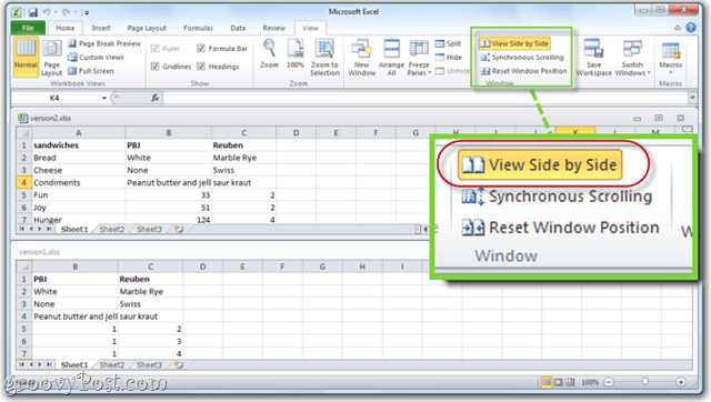 excel 2010 view side by side