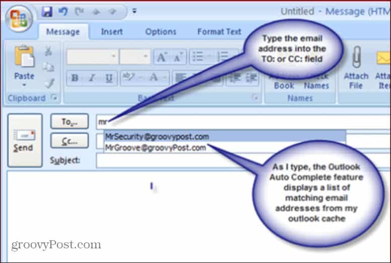 outlook auto complete