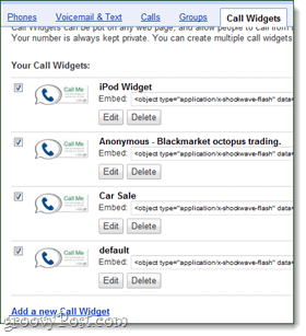 Google Voice widgets and call widgets
