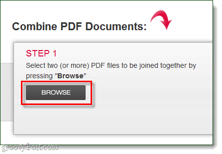 browse for pdf files to upload and combine