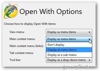 Open with options - main context menu