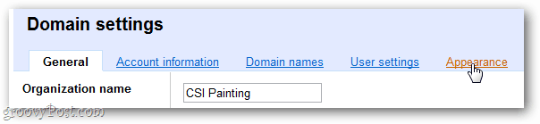 change domain appearance settings
