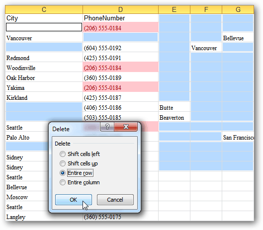 Delete entire row Excel