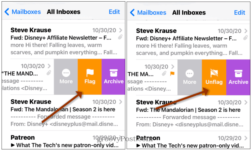 email flag archive more iPhone
