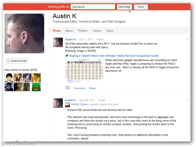 viewing a google plus profile from as another user