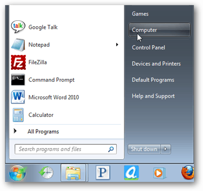 start menu computer windows 7