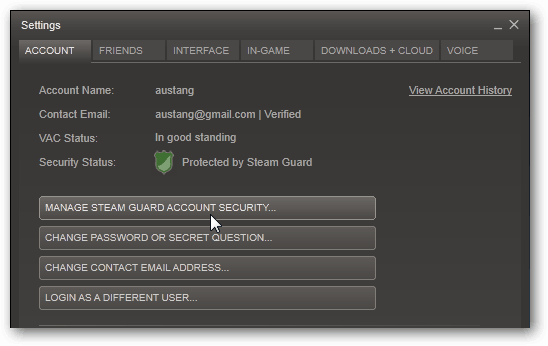 Manage steam guard account security