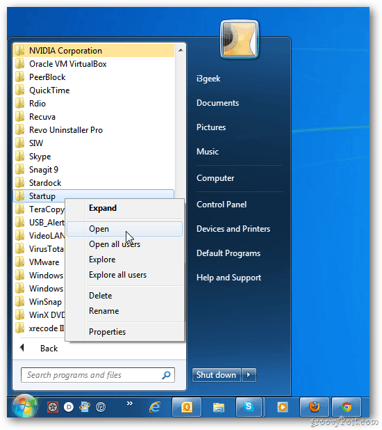 add programs to start menu windows 7