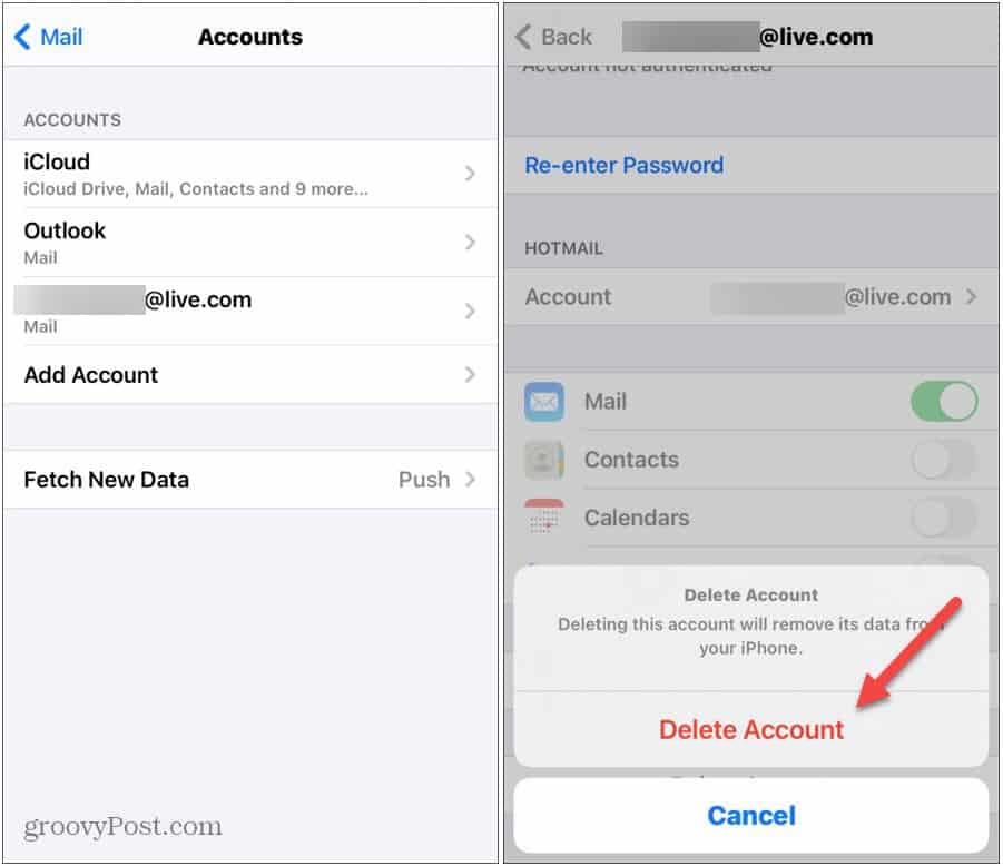 delete email account iphone