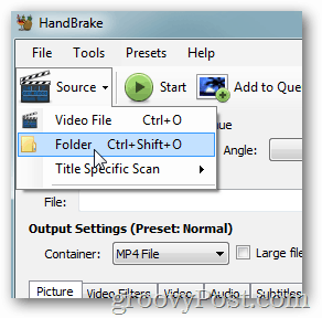 handbrake choose source folder
