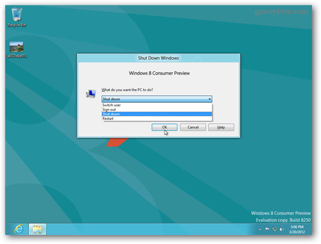 Windows 8 power menu