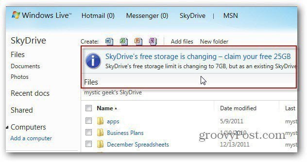 Get your 25GB of SkyDrive