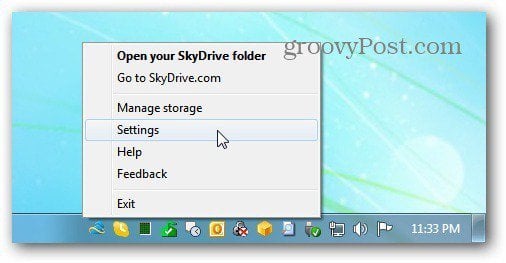 SkyDrive Menu