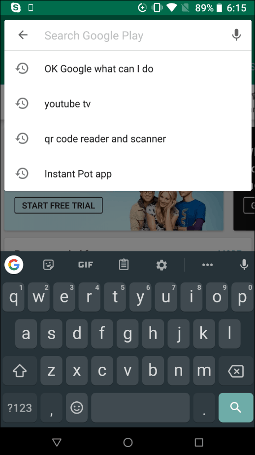 Clear Google Play Store Search History