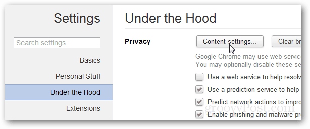 settings under the hood