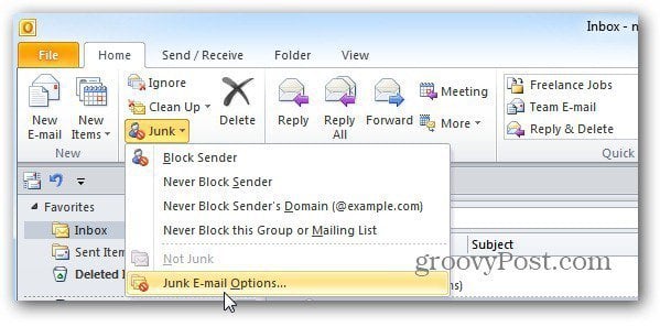 Junk email options