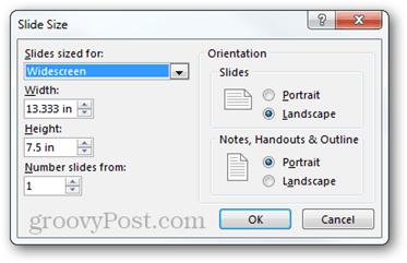 page setup powerpoint 2013 options aspect ratio size orientation