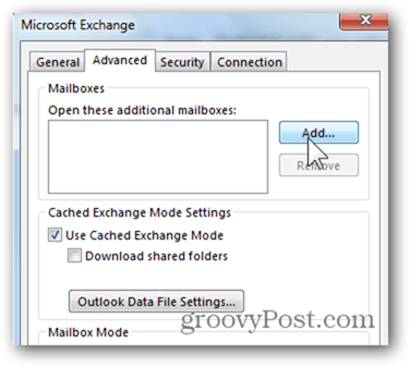 Add Mailbox Outlook 2013 - Click Advanced, Add