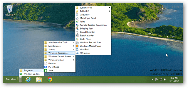 windows 8 rocking a brand new start menu via taskbar toolbar