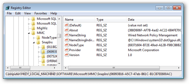 Microsoft Management Console registry keys
