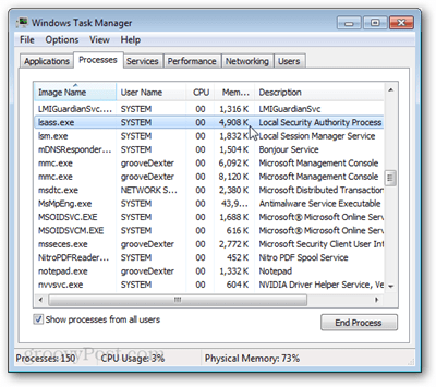 lsass.exe in the task manager windows 7