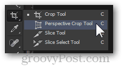 Menú contextual de ubicación de la herramienta de recorte de la herramienta de recorte en perspectiva de Photoshop CS6