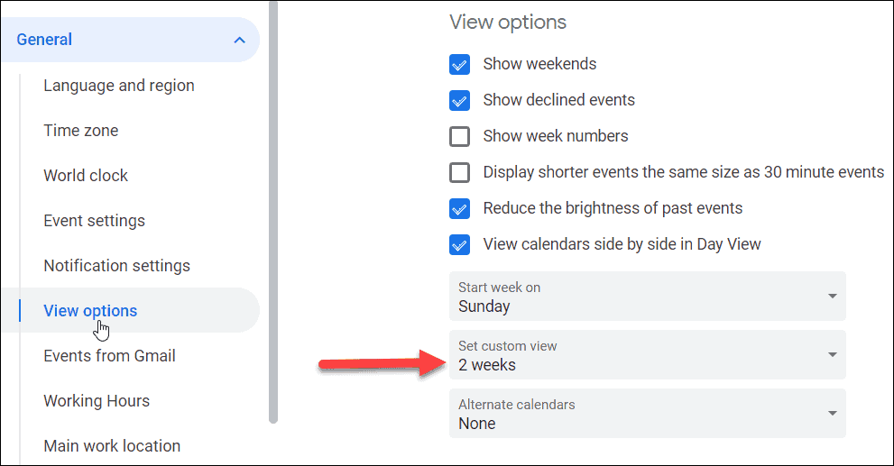 Google Calendar View Options