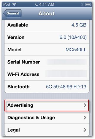 About Advertising iOS 6
